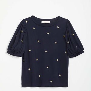 Loft Lemon Puff Sleeve Cropped Statement Tee